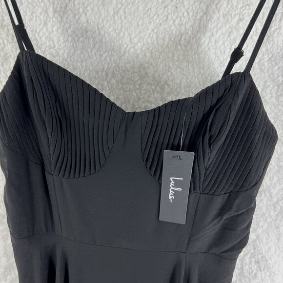 Lulus Cause for Commotion Black Pleated Bustier Maxi Dress M Fairy Goth Witchy - Picture 12 of 16